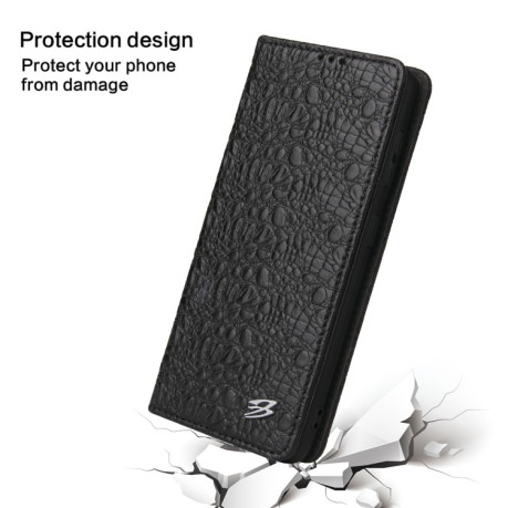 Кожаный чехол-книжка Fierre Shann Crocodile Texture для Samsung Galaxy S21 Ultra - черный