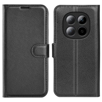 Чехол-книжка с фактурой Litchi и магнитным хлястиком на Xiaomi Redmi Note 15 4G / 5G /Poco M8164mm — черный