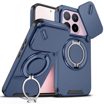 Противоударный чехол со шторкой камеры Sliding Camshield и кольцом-подставкой на Xiaomi 17T 5G — синий