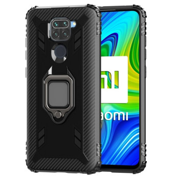 Противоударный чехол Carbon Fiber Rotating Ring на Xiaomi Redmi 10X / Note 9 - черный