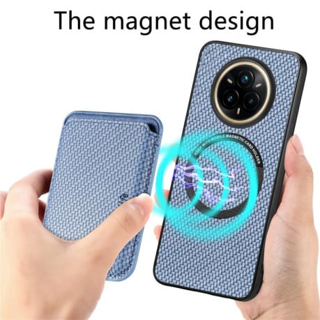 Чехол Carbon Fiber Leather Card Magnetic на Realme 14 Pro+ - синій