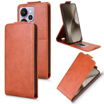 Флип-чехол Magnetic Vertical Flip Leather на Realme 15 SEA — коричневый