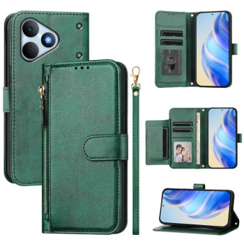 Чехол-книжка Multi-Card Slots Zipper Wallet на Realme Note 80 4G — зелёный
