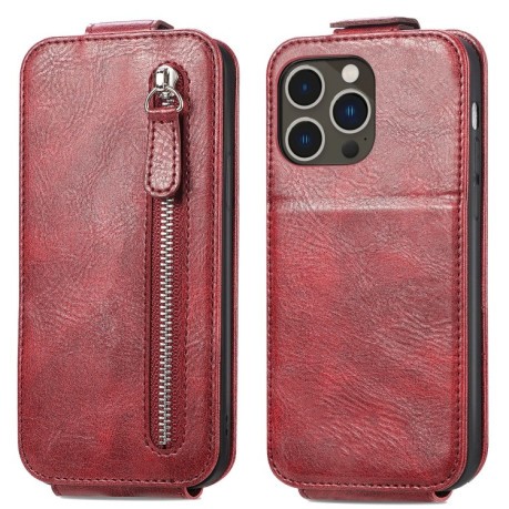 Флип-чехол Zipper Wallet Vertical для iPhone 15 Pro - красный