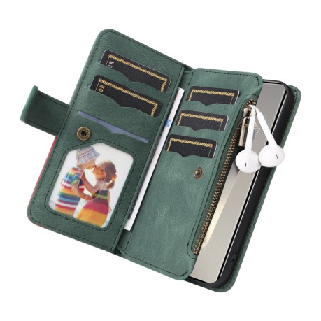 Чехол-книжка Dual-color 9 Card Slots Zipper Wallet Leather для Samsung Galaxy S25 Ultra 5G - зеленый