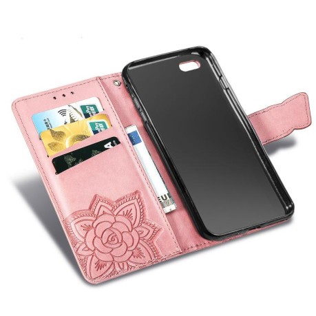 Чехол-книжка Butterfly Love Flower Embossed для iPhone 16e - розовое золото