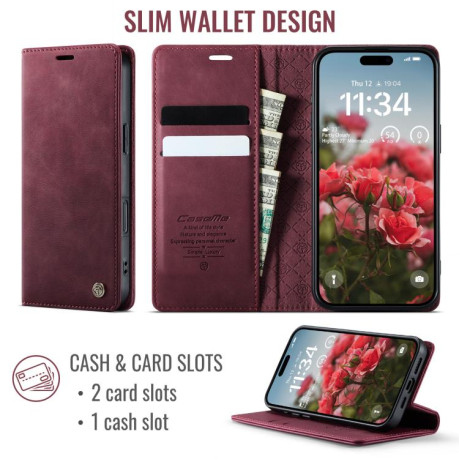 Чехол-книжка CaseMe 033 с фактурой Calf и защитой от сканирования RFID для iPhone 17 Pro Max — красный