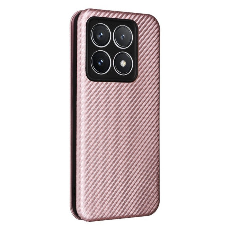 Чехол-книжка Carbon Fiber Texture на Xiaomi 14T Pro - розовый