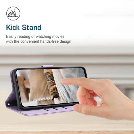 Чехол-книжка Embossed Kitten Phone Leather для Motorola Edge 60 Fusion - фиолетовый