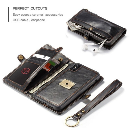 Шкіряний чохол-книжка CaseMe Qin Series Wrist Strap Wallet Style із вбудованим магнітом на iPhone Xs Max 6.5 - чорний