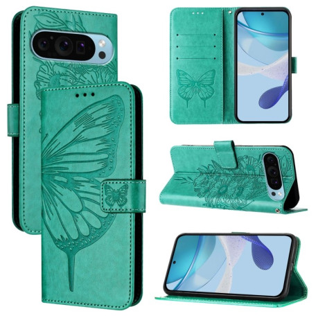 Чохол-книжка Embossed Butterfly для Google Pixel 9 Pro XL - зелений