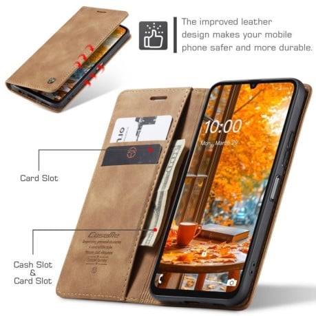 Чехол-книжка CaseMe-013 многофункциональный с кармашком на карт на Samsung Galaxy A07/A06 - коричневый