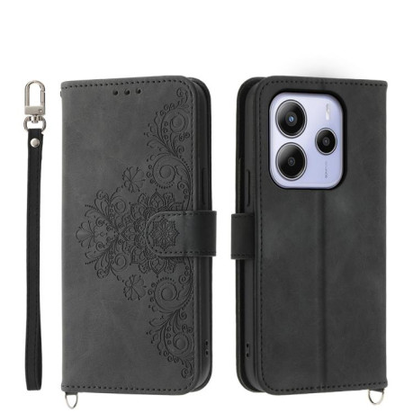 Чохол-книжка Skin-feel Flowers Embossed для Xiaomi Redmi Note 14 4G 164.84mm - чорний