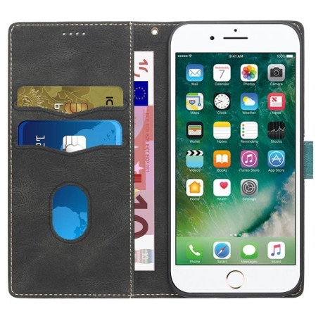 Чохол-книжка Grid Stitching Leather Phone Case with Lanyard для iPhone 16e - чорний
