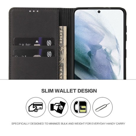 Кожаный чехол-книжка Fierre Shann Crocodile Texture для Samsung Galaxy S21 Plus - черный