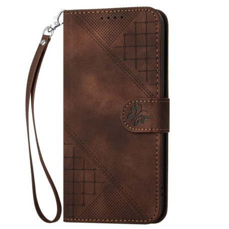 Чохол-книжка Grid Butterfly Embossed Pattern Flip Leather для Xiaomi Redmi Note 14 Pro 5G/Poco X7 - кавовий