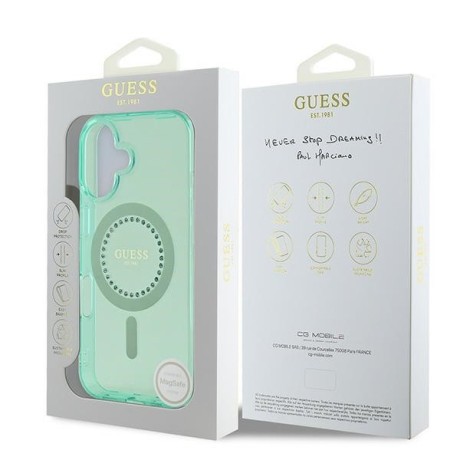 Оригінальний чохол Guess IML Rhinestones MagSafe для iPhone 16 - Green