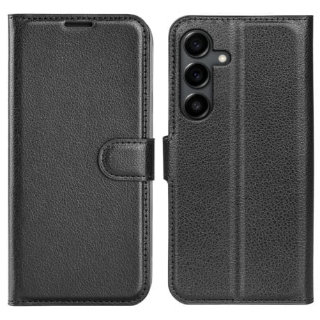 Чехол-книжка с фактурой Litchi и магнитным хлястиком на Samsung Galaxy S25 FE 5G - черный