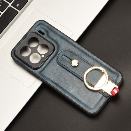 Противоударный чехол Wristband Leather Back для Xiaomi 15 - синий