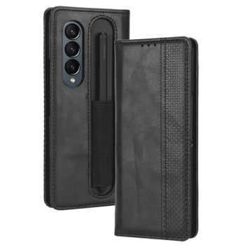 Чехол-книжка Magnetic Buckle Retro Crazy Horse Texture на Samsung Galaxy Fold4 5G - черный