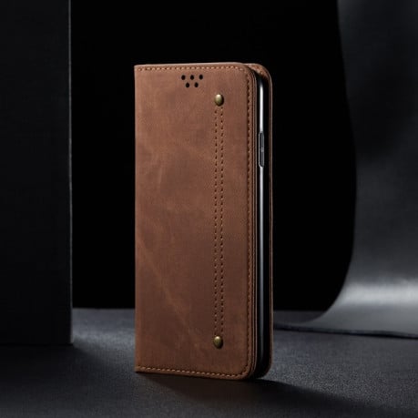 Чехол-книжка с джинсовой тканью casual на OnePlus Nord 4 - коричневый