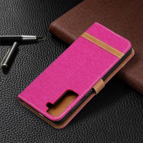 Чохол-книжка Color Matching Denim Texture на Samsung Galaxy S21 Plus - пурпурно-червоний