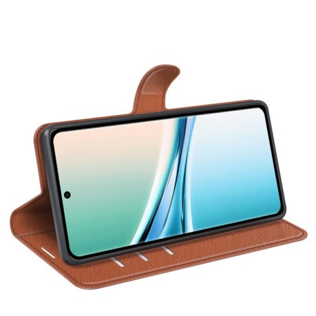 Чехол-книжка с фактурой Litchi и магнитным хлястиком на Xiaomi Redmi Note 15 4G / 5G /Poco M8164mm — коричневый
