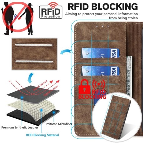Чехол-книжка RFID Anti-theft Brush для Realme 10 Pro+ 5G - коричневый