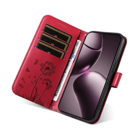 Чехол-книжка Dandelion Embossed Pattern Flip Leather на Xiaomi 15T 5G - красный