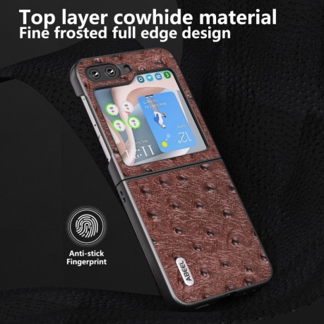 Протиударний шкіряний чохол ABEEL Genuine Leather Ostrich Texture для Samsung Galaxy Flip 5 - коричневий