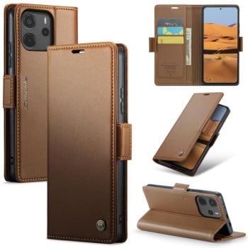 Чохол-книжка CaseMe 023 Butterfly Buckle Litchi Texture RFID Anti-theft Leather для Xiaomi Redmi Note 14 4G 164.84mm - коричневий