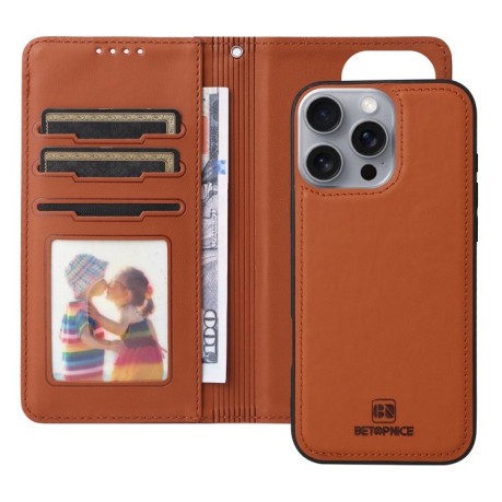 Чехол-книжка BETOPNICE BN-005 2 in 1 Detachable Imitate Genuine Leather для iPhone 16 Pro Max - коричневый