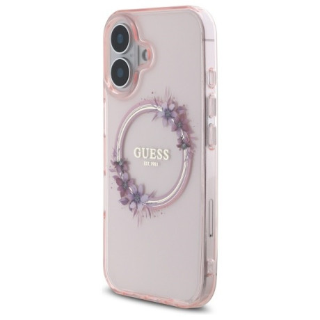 Оригинальный чехол Guess IML Flowers Wreath MagSafe для iPhone 16 - Pink