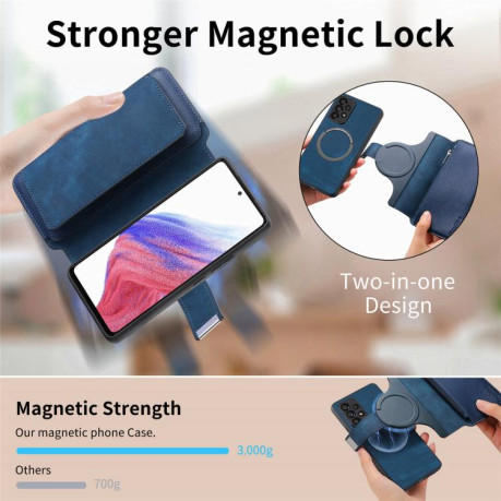 Чехол-книжка CaseNeo MagSafe RFID Anti-theft Zipper Wallet Retro Leather для Realme GT 7 Pro - синий