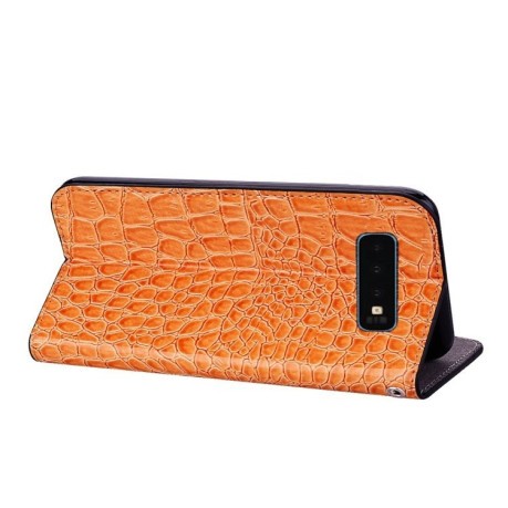 Кожаный чехол- книжка Crocodile Texture Glitter Powder на Samsung Galaxy S10+/G975- оранжевый