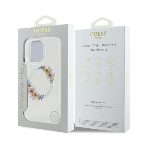 Оригинальный чехол Guess IML Flowers Wreath MagSafe для iPhone 16 Pro Max - Clear