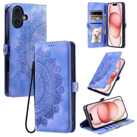 Чехол-книжка Totem Embossed Magnetic Leather для iPhone 16 - фиолетовый