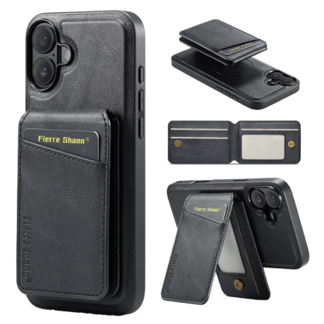 Чохол Fierre Shann Oil Wax Cow Leather Magnetic Card Holder на iPhone 16 - чорний