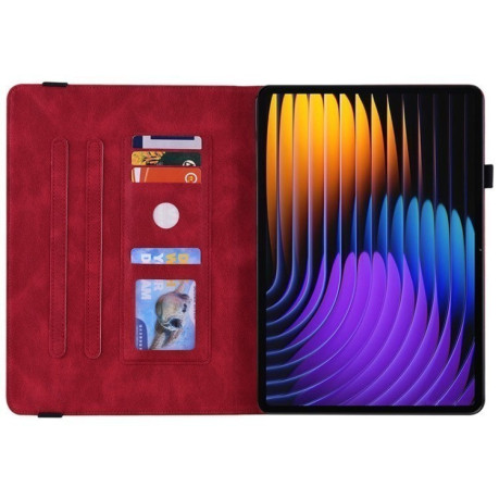 Чехол-книжка Butterfly Flower Embossed Leather на Xiaomi Pad 7 / Pad 7 Pro - красный