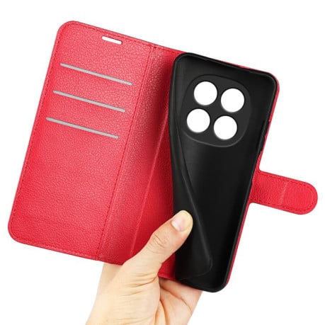 Чохол-книжка з фактурою Litchi і магнітним хлястиком на Xiaomi Redmi Note 15 4G / 5G /Poco M8164mm — червоний