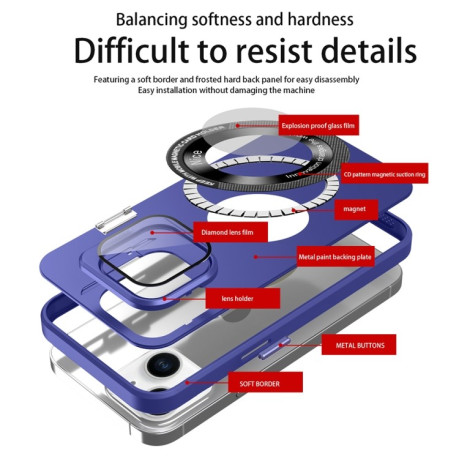 Противоударный чехол Skin Feel Magnifier MagSafe Lens для iPhone 15 - фиолетовый