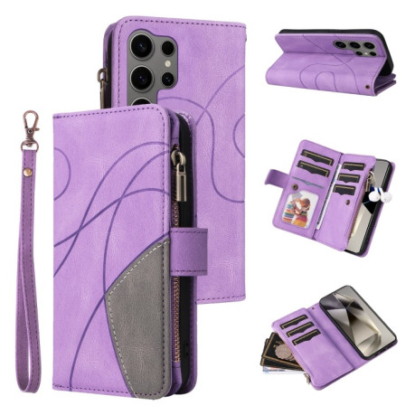 Чехол-книжка Dual-color 9 Card Slots Zipper Wallet Leather для Samsung Galaxy S25 Ultra 5G - фиолетовый