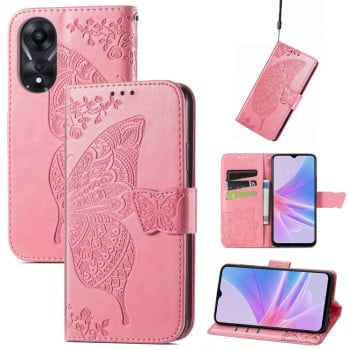 Чехол-книжка Butterfly Love Flower Embossed для OPPO A58 4G - розовый