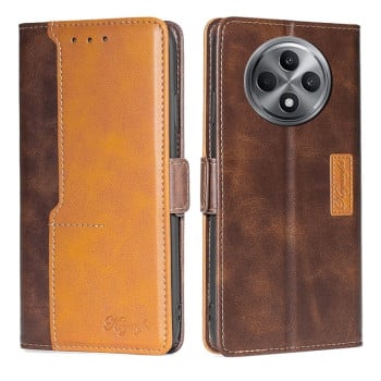 Чехол-книжка с магнитной застежкой и контрастной отделкой на OPPO Reno12 F/12 FS 5G - Dark Brown + Gold