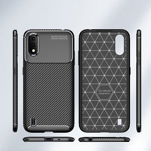 Ударозахисний чохол HMC Carbon Fiber Texture на Samsung Гелексі A01-синій