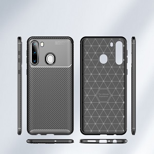 Ударозащитный чехол HMC Carbon Fiber Texture для Самсунг Галакси A21 - черный