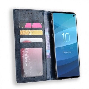 Кожаный чехол- книжка  Retro на Самсунг Гелекси С10/G973-темно-синий