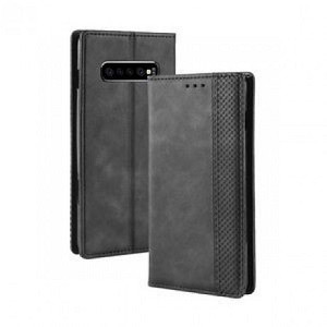 Кожаный чехол-книжка Magnetic Buckle Retro Texture на Samsung Galaxy S10+/G975-черный
